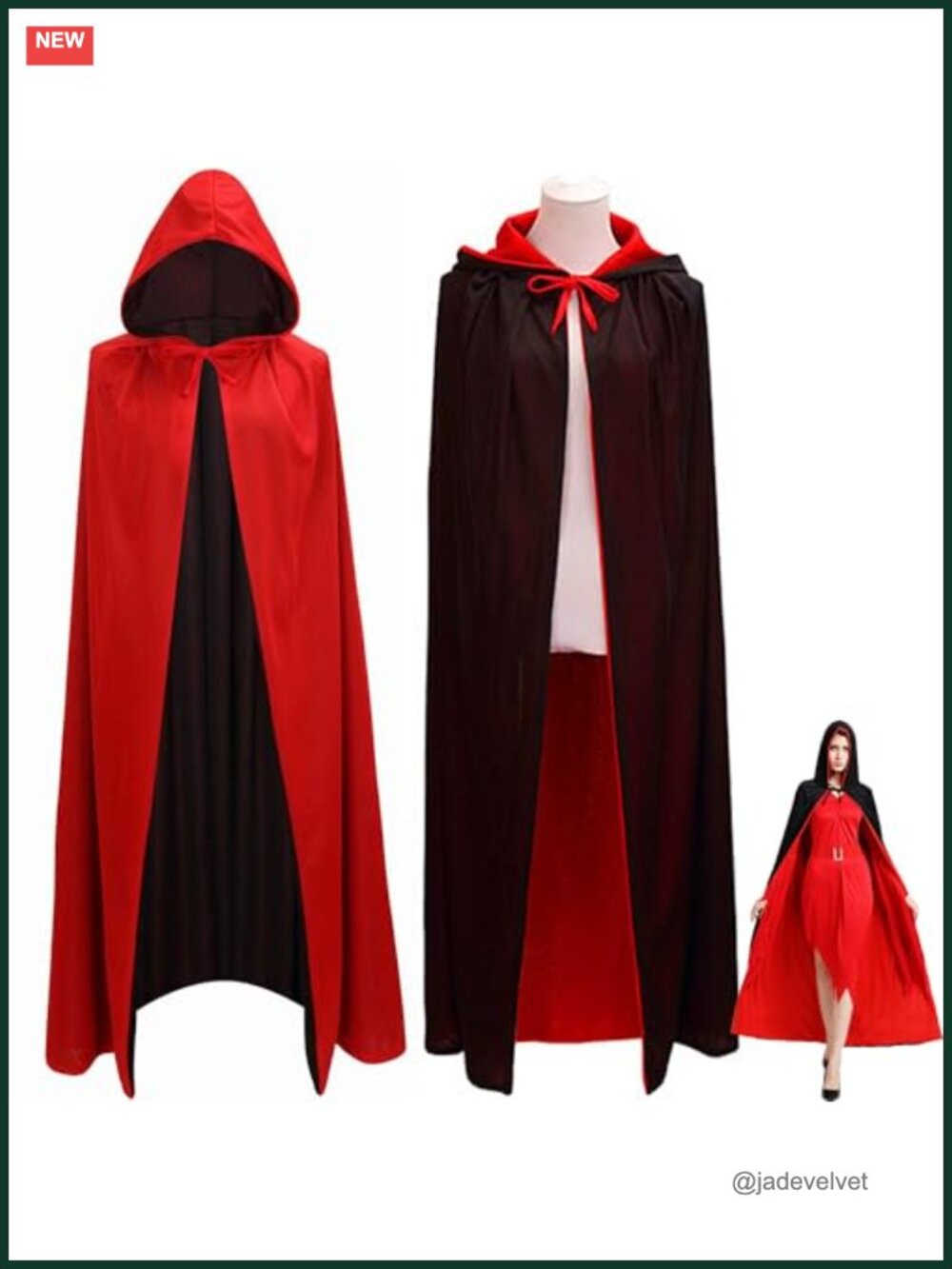 Hooded Vampire Cape Reversible Cloak for Cosplay Halloween